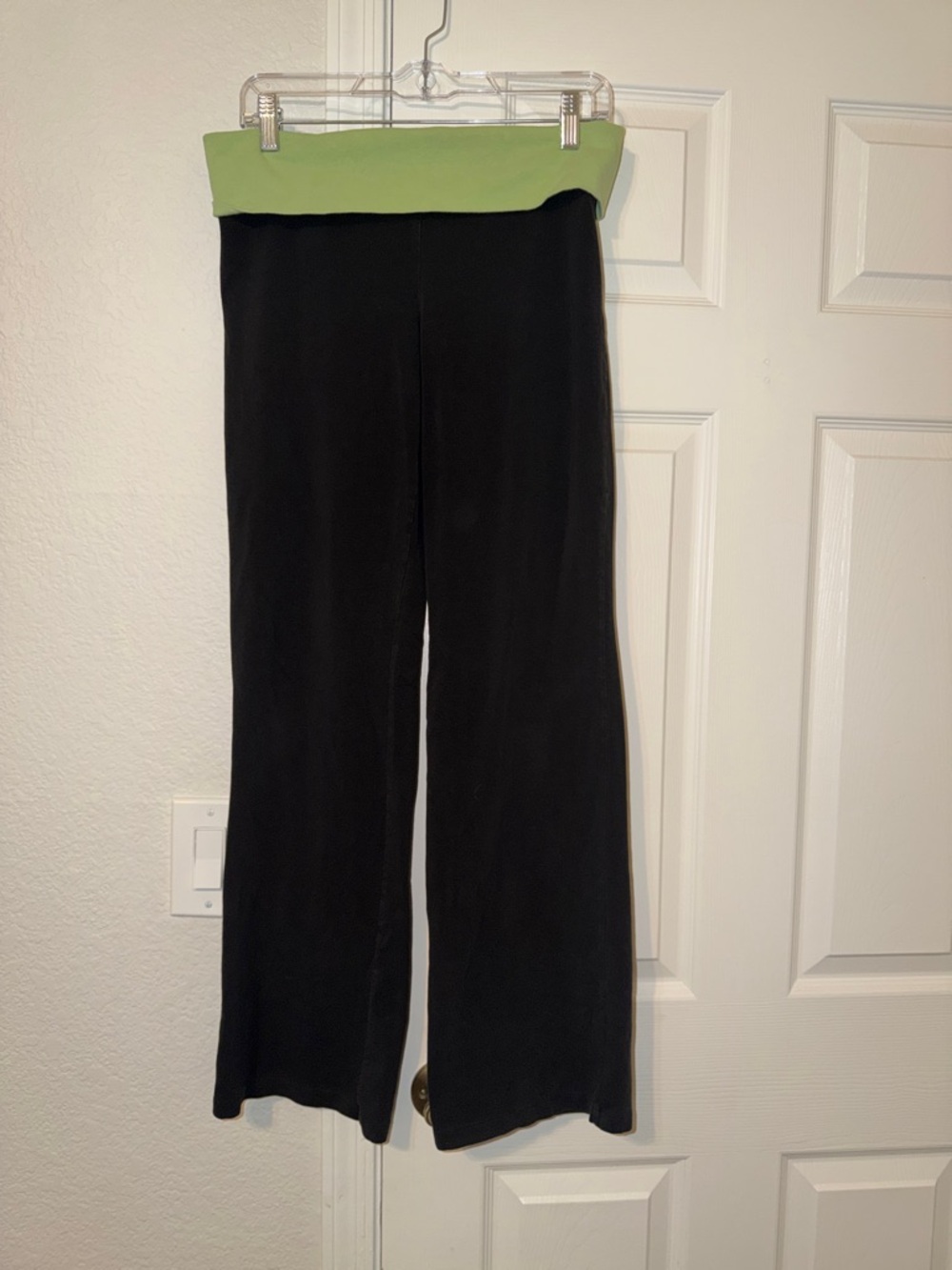 Victorias Secret PINK Black Wide-Leg Yoga Pants with Lime Fold-Over Waistband